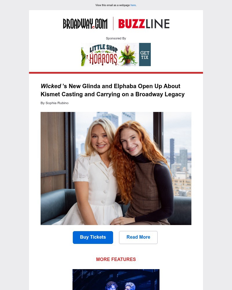 Screenshot of email sent to a Broadway NYC Newsletter subscriber