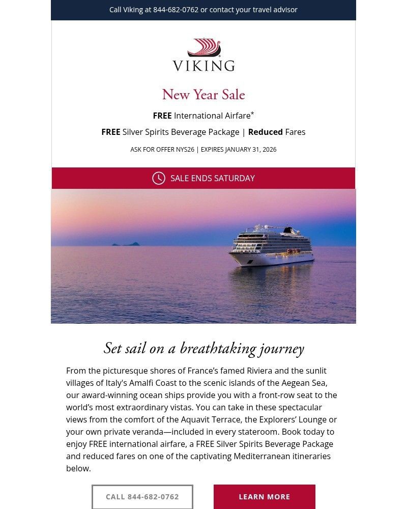 Screenshot of email sent to a Viking Cruises Newsletter subscriber