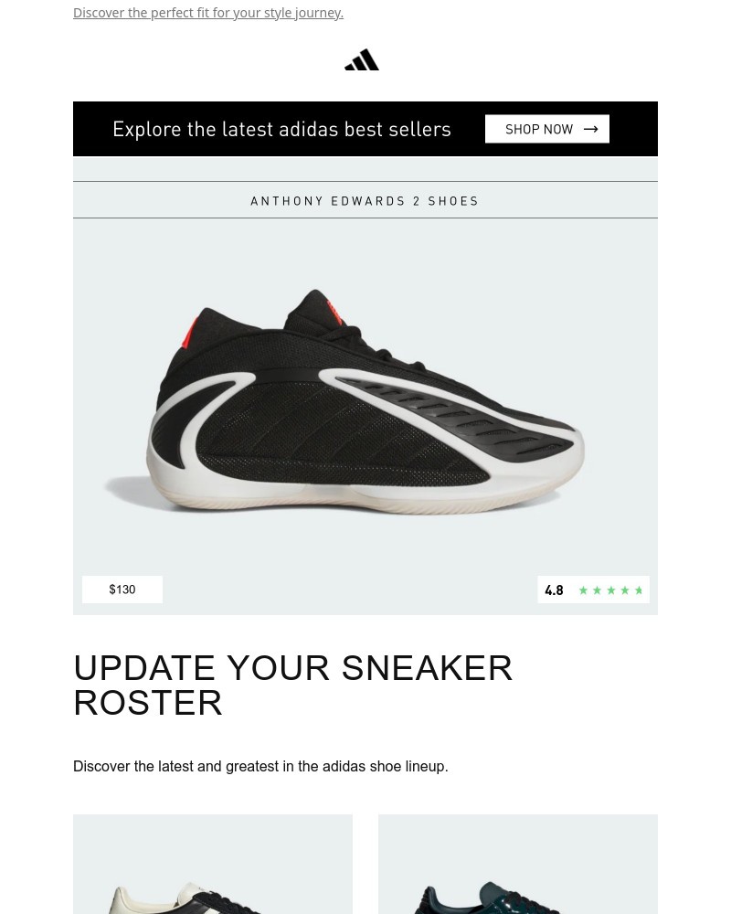 Screenshot of email sent to a Adidas Newsletter subscriber