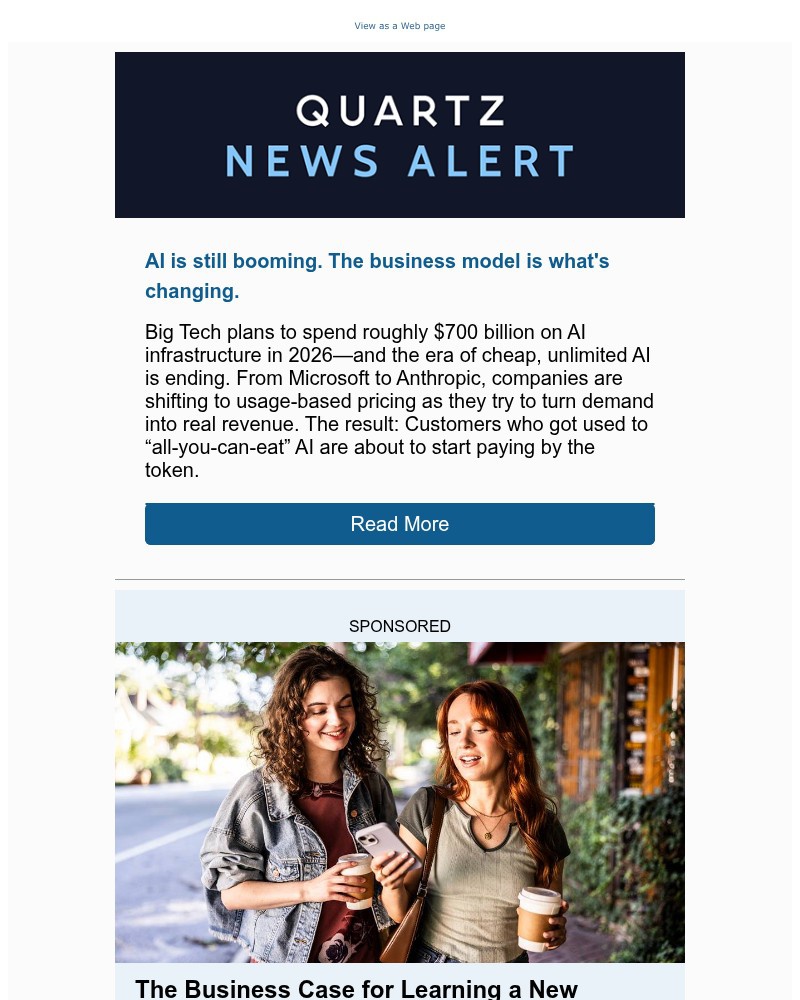 Screenshot of email sent to a Quartz Newsletter subscriber