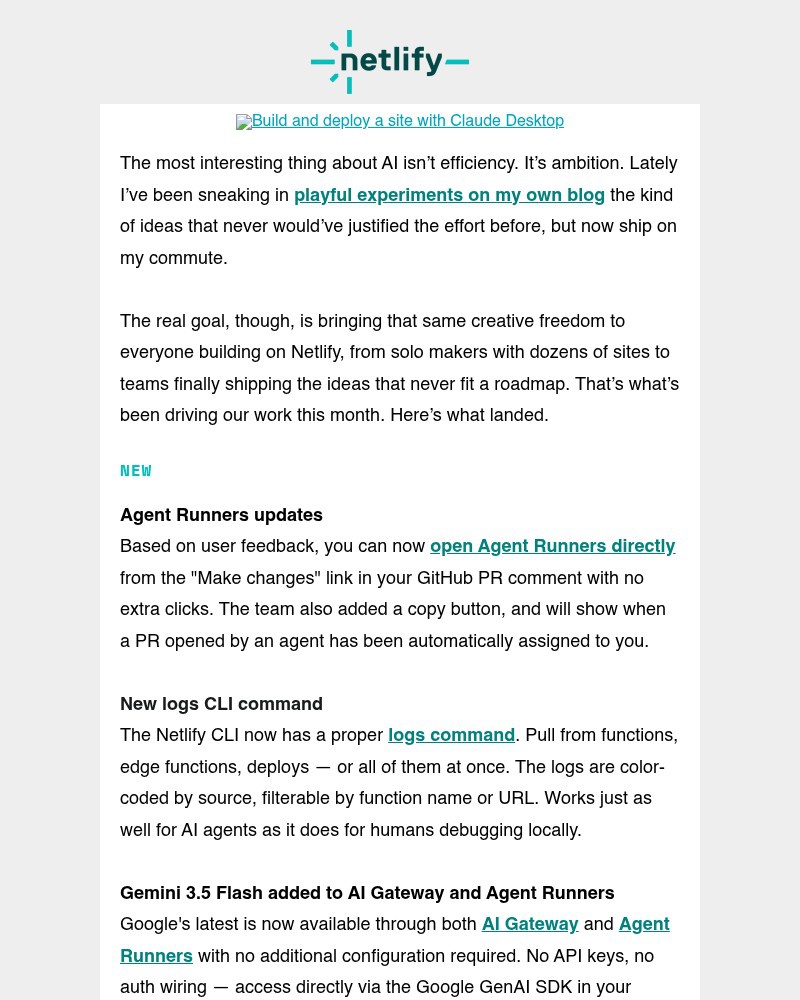 Screenshot of email sent to a Netlify Newsletter subscriber