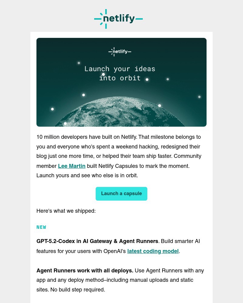Screenshot of email sent to a Netlify Newsletter subscriber