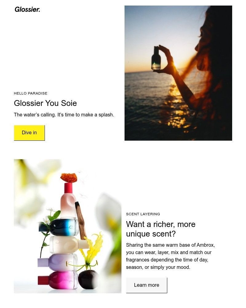 Screenshot of email sent to a Glossier Newsletter subscriber