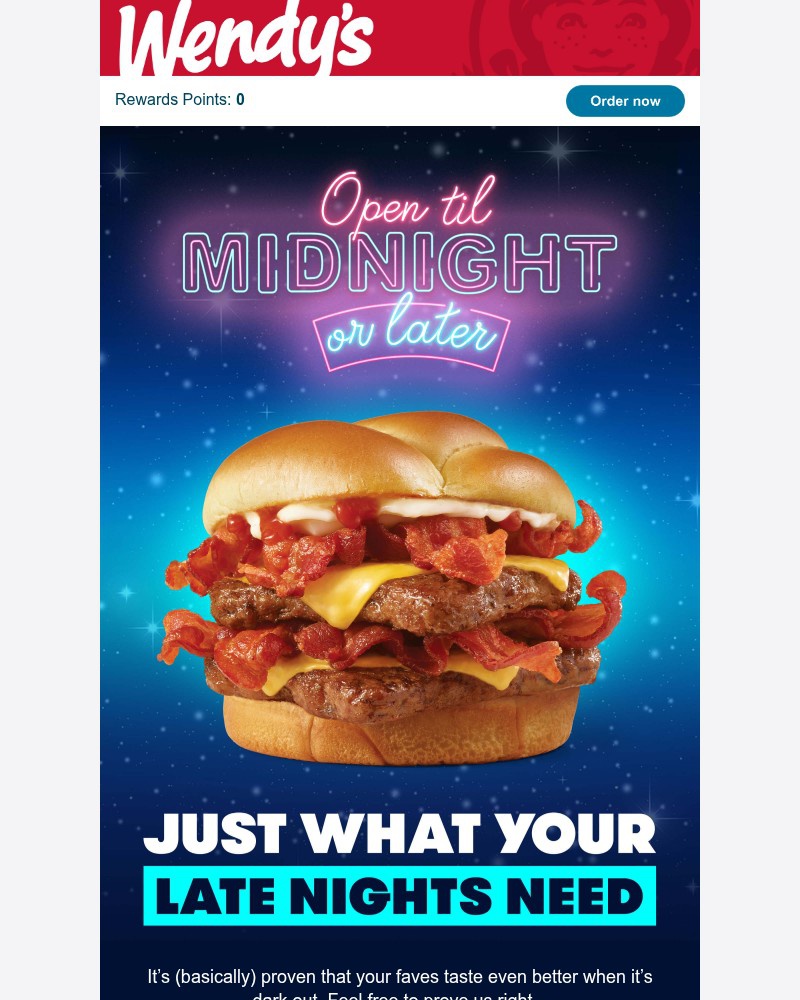 Screenshot of email sent to a Wendy’s Registered user