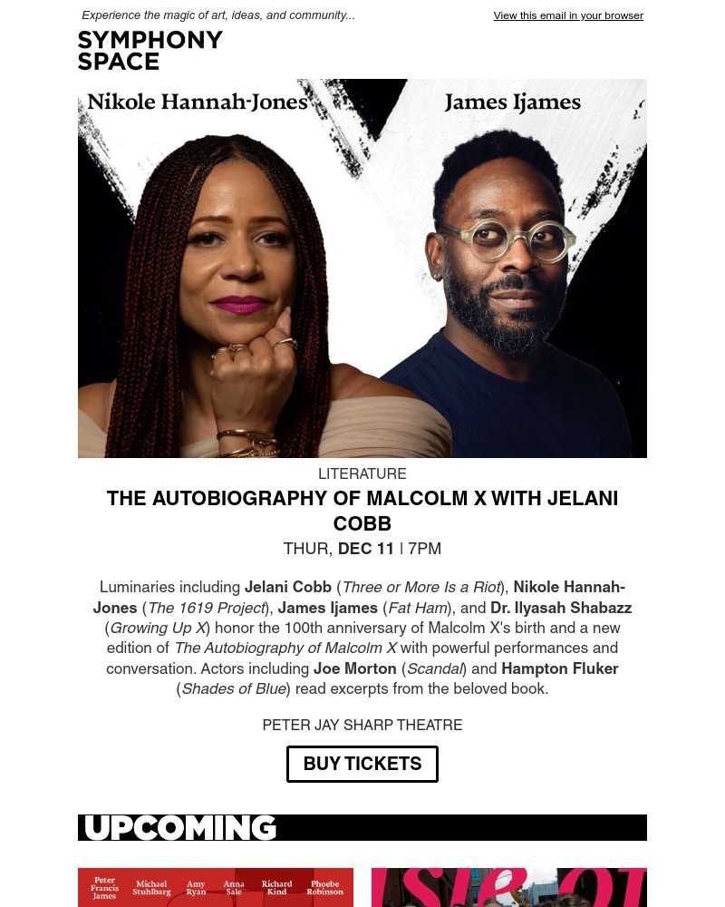 Screenshot of email sent to a Symphony Space Newsletter subscriber