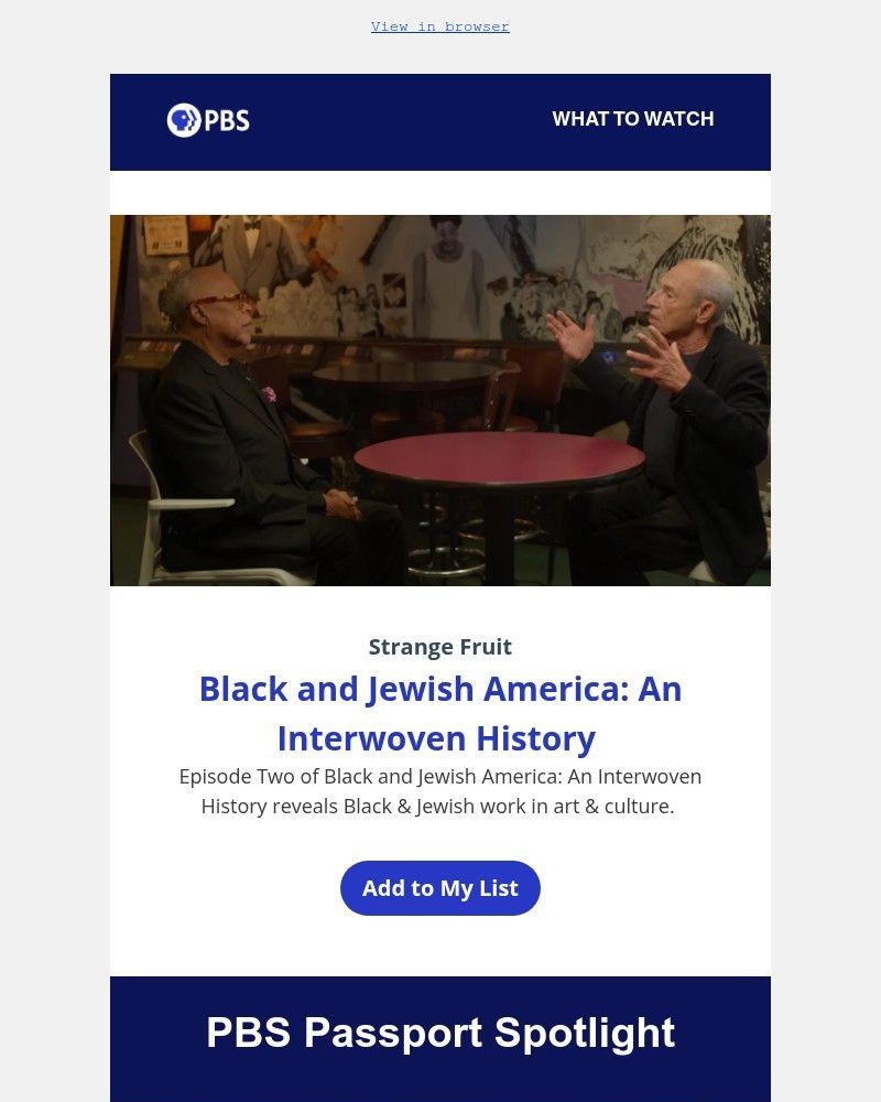 Screenshot of email sent to a PBS Newsletter subscriber