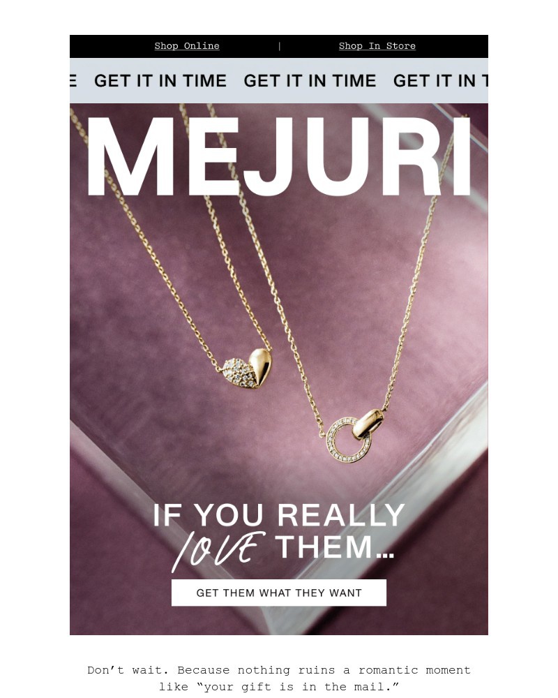 Screenshot of email sent to a Mejuri Registered user