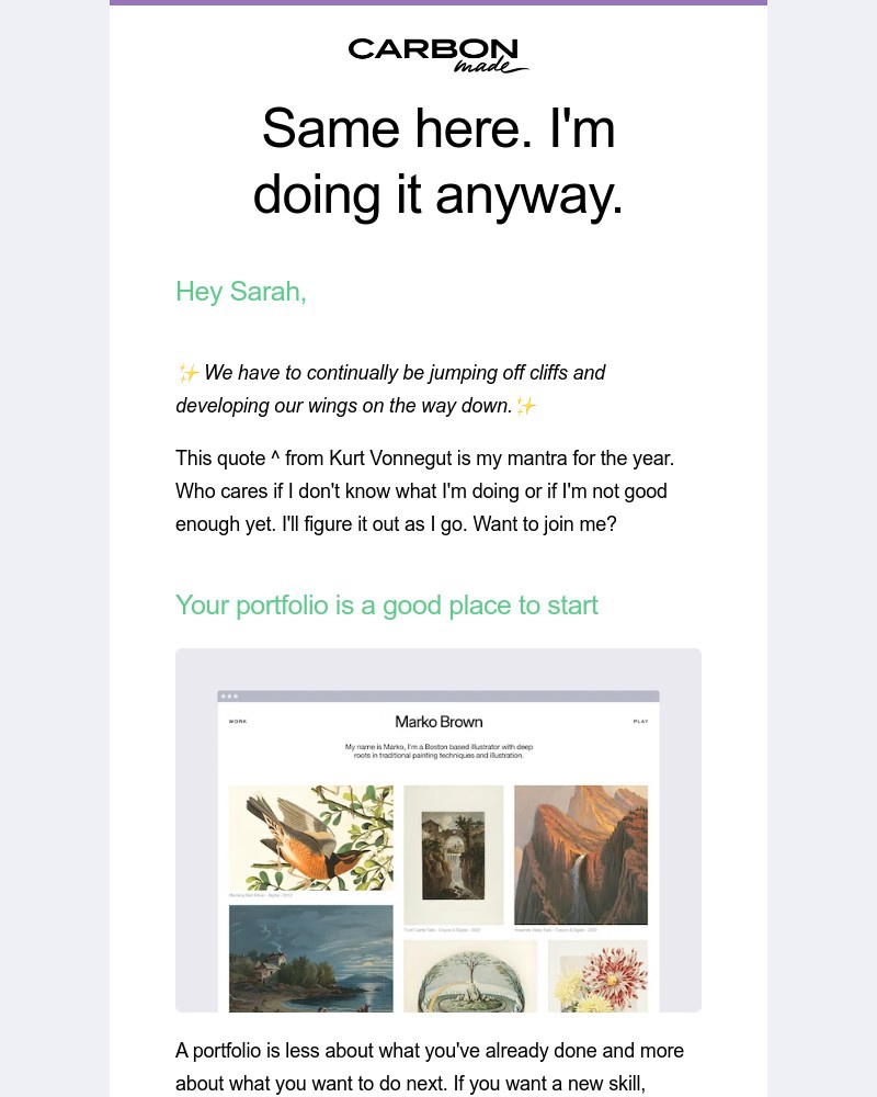 Screenshot of email sent to a Carbonmade Trial user