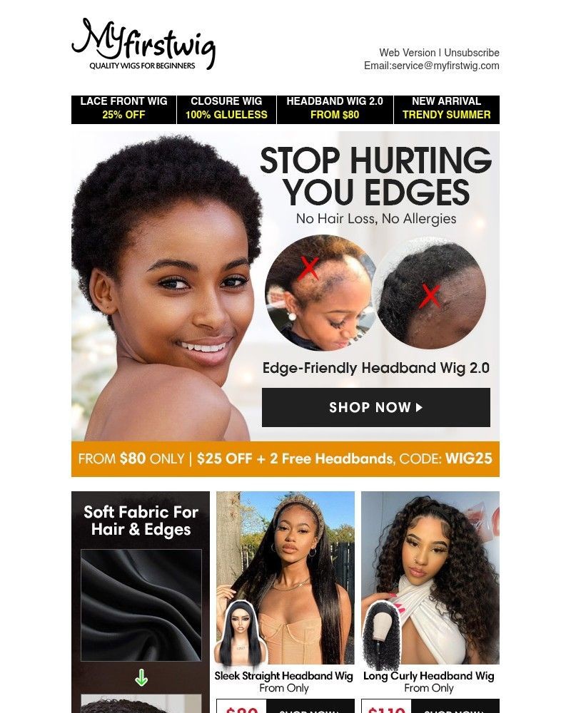 Screenshot of email sent to a My First Wig Newsletter subscriber