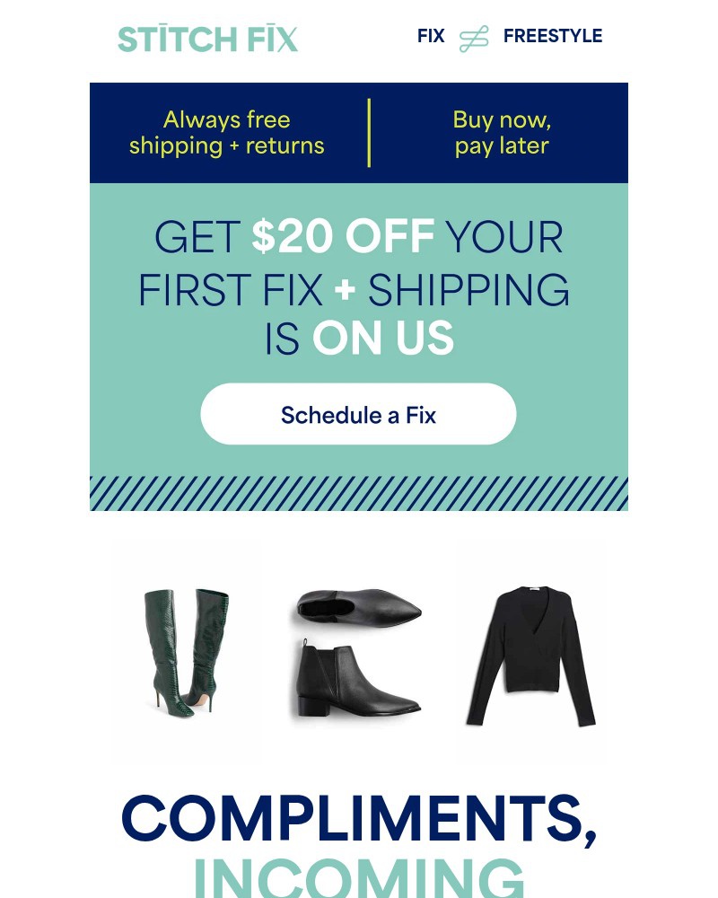Screenshot of email sent to a Stitch Fix Cart abandoner
