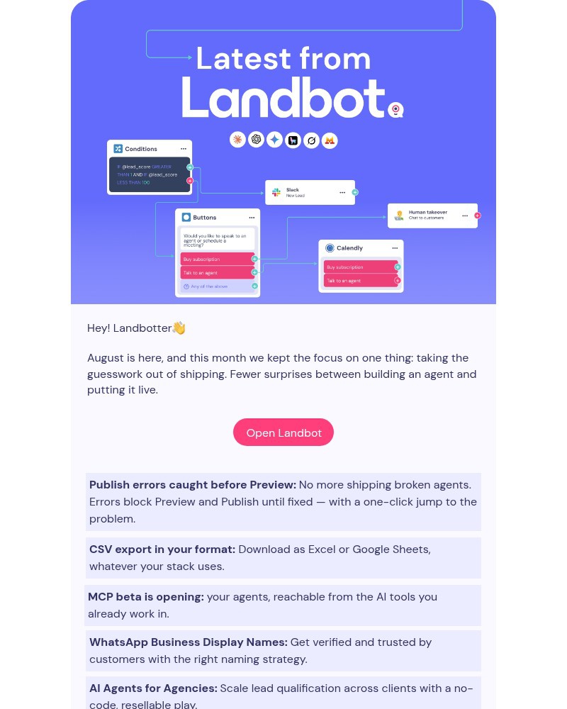 Screenshot of email sent to a Landbot Trial user