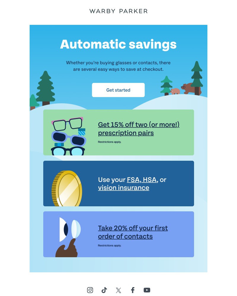 Screenshot of email sent to a Warby Parker Newsletter subscriber