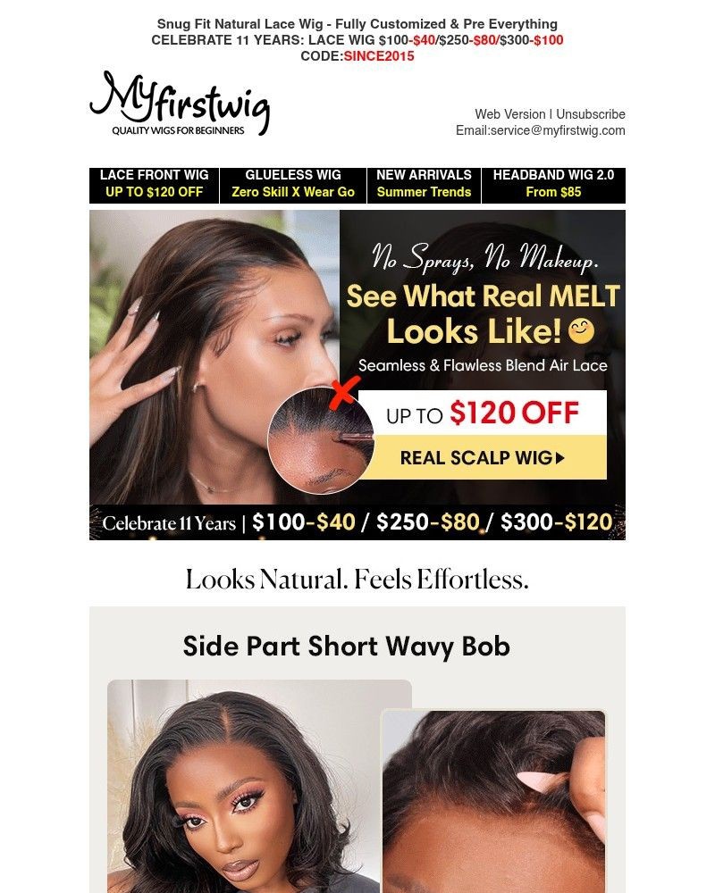 Screenshot of email sent to a My First Wig Newsletter subscriber