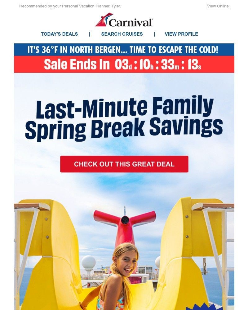 Screenshot of email sent to a Carnival Cruise Line Registered user