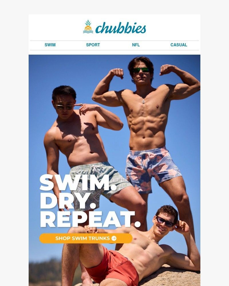 Screenshot of email sent to a Chubbies Newsletter subscriber