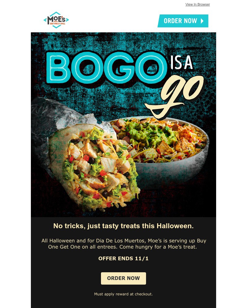 Screenshot of email sent to a Moe’s Southwest Grill Registered user