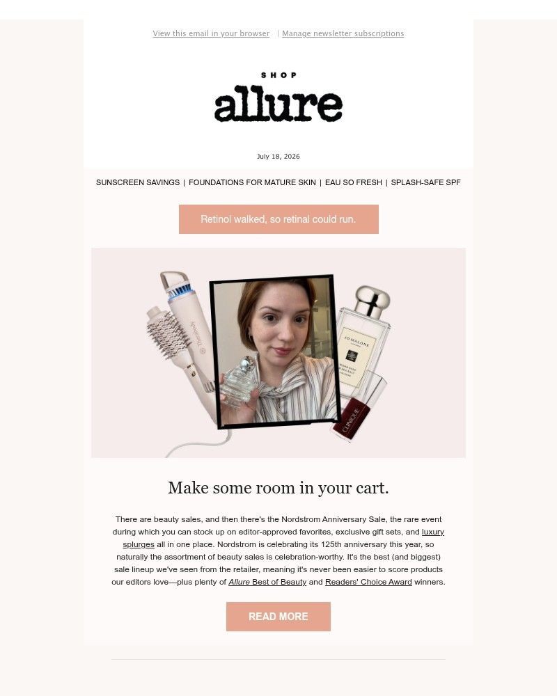 Screenshot of email sent to a allure Newsletter subscriber
