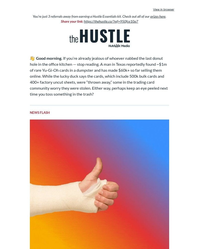 Screenshot of email sent to a The Hustle Newsletter subscriber