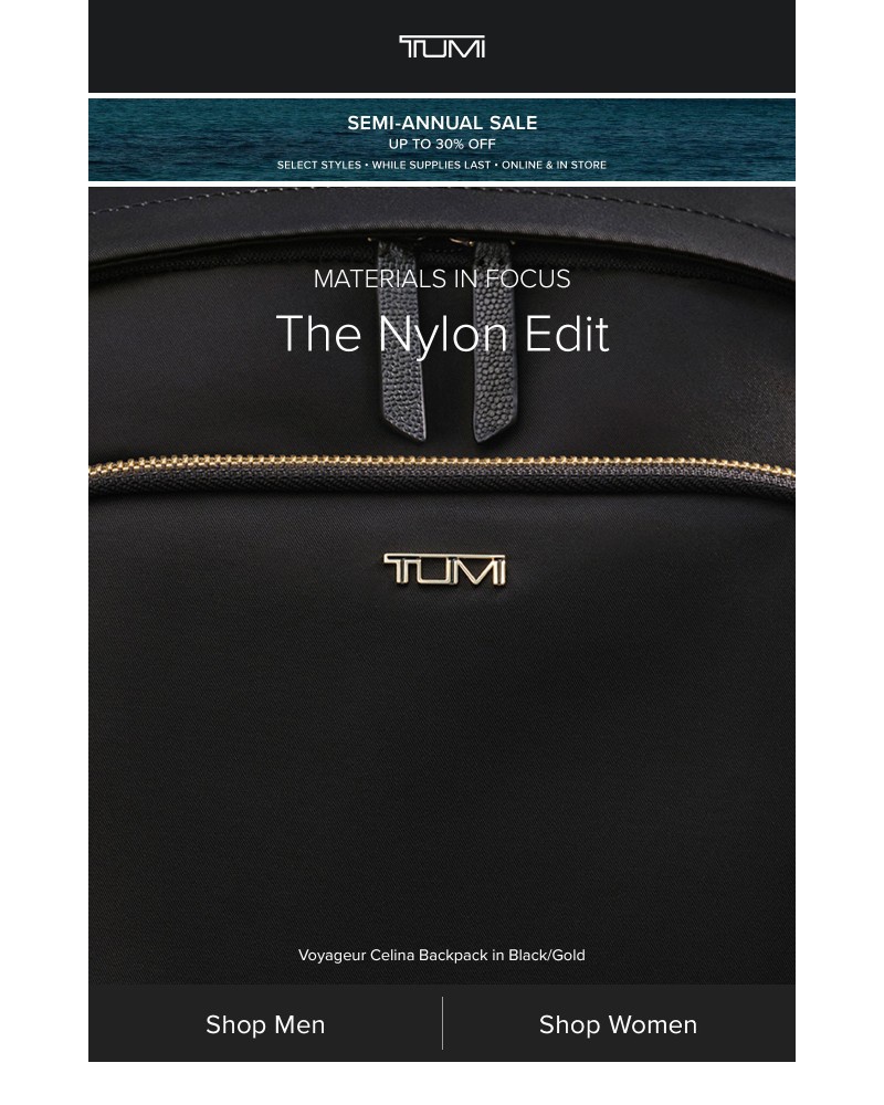 Screenshot of email sent to a Tumi Newsletter subscriber