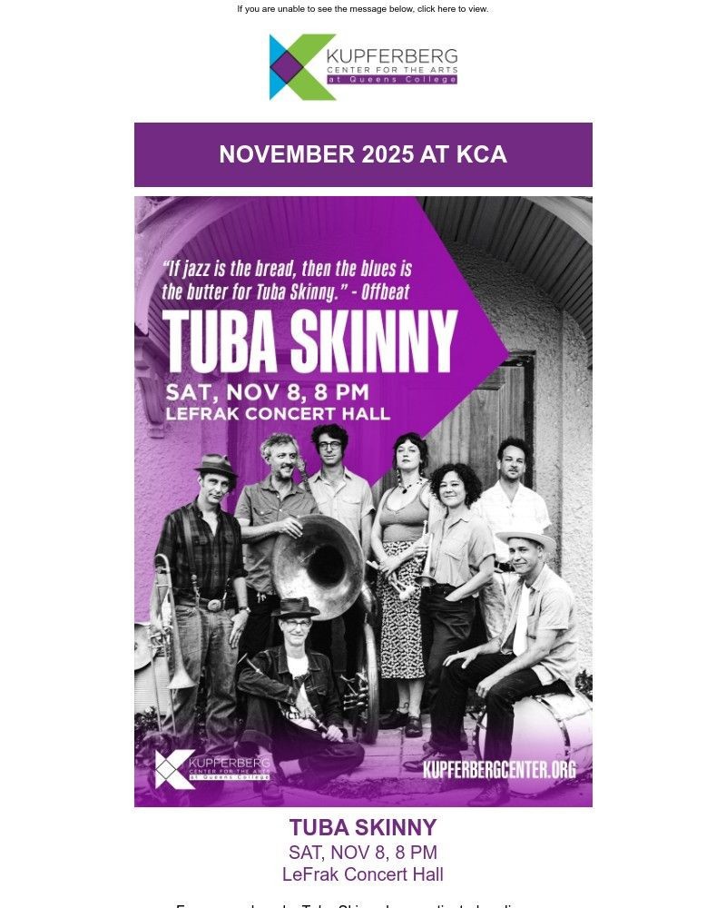 Screenshot of email sent to a Kupferberg Center Newsletter subscriber