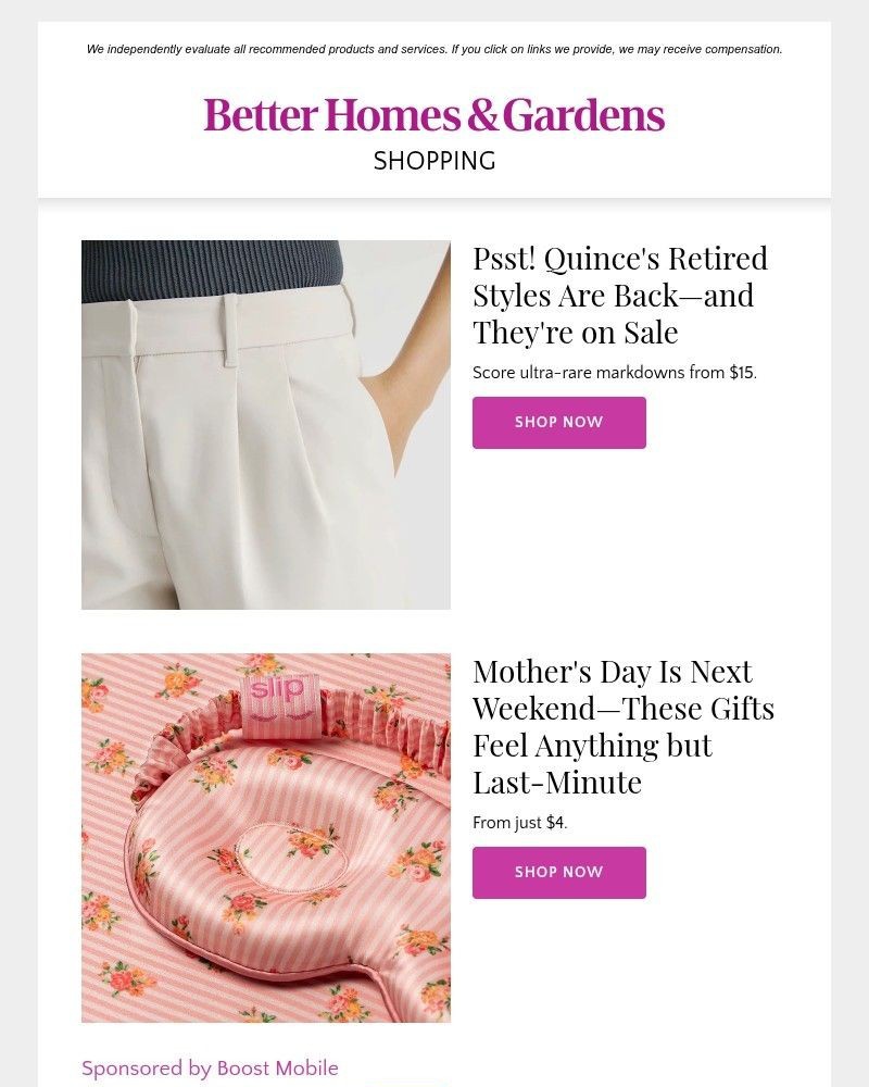 Screenshot of email sent to a Better Homes and Gardens Newsletter subscriber