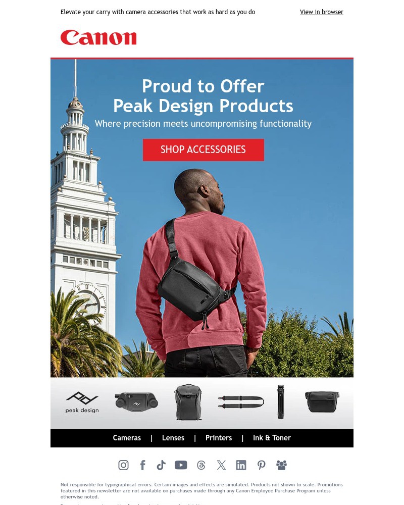 Screenshot of email sent to a Canon Newsletter subscriber