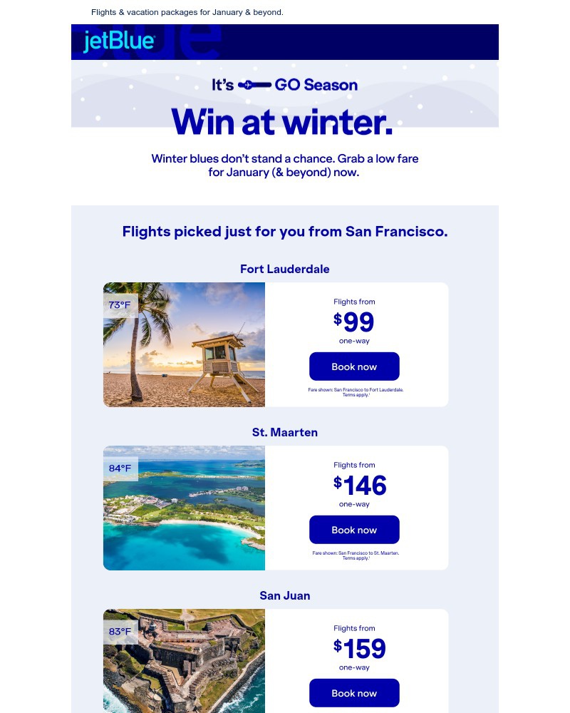 Screenshot of email sent to a JetBlue Registered user