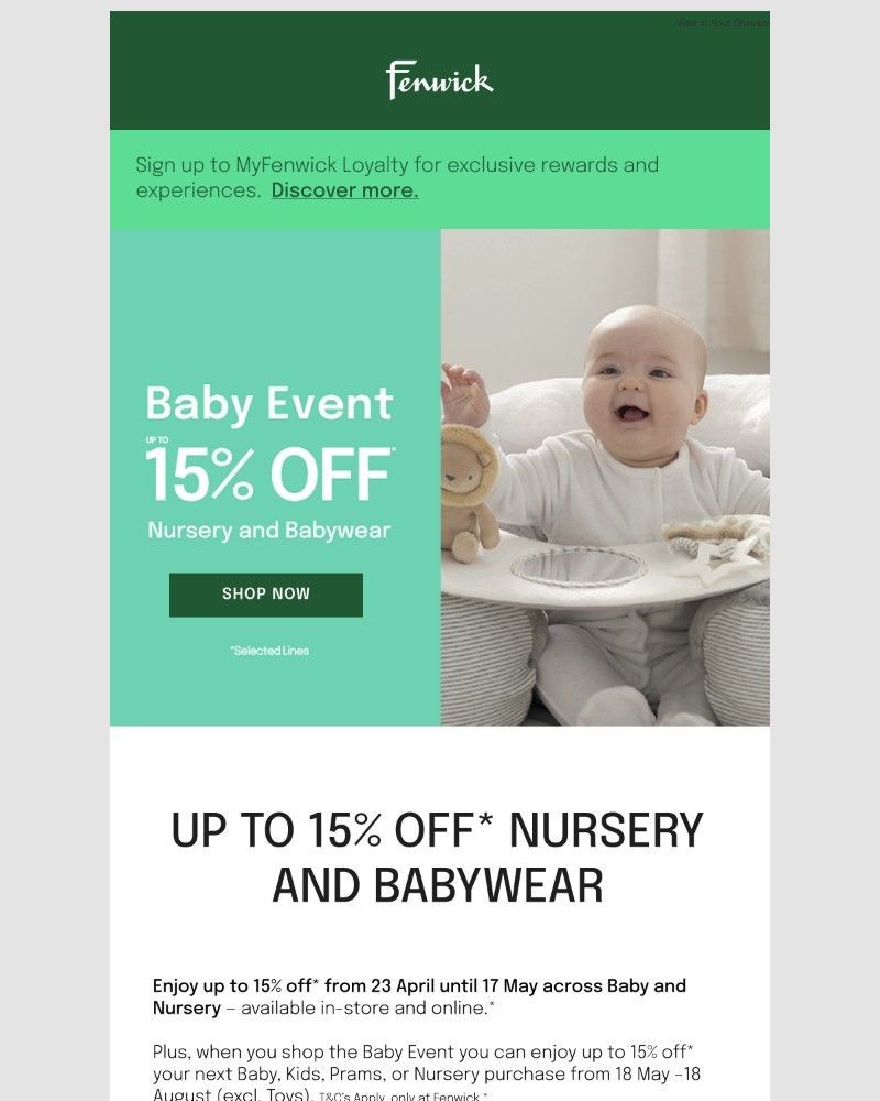 Screenshot of email sent to a Fenwick Newsletter subscriber