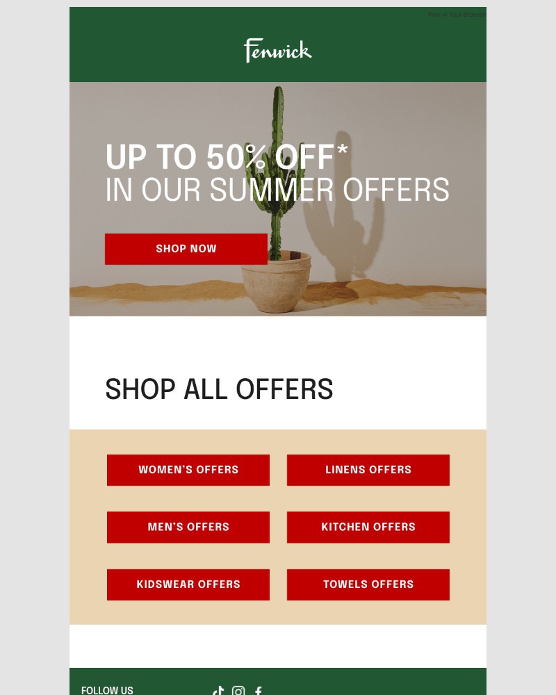 Screenshot of email sent to a Fenwick Newsletter subscriber