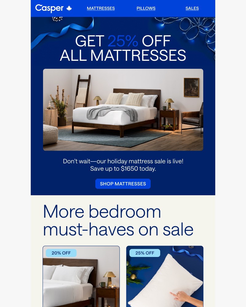 Screenshot of email sent to a Casper Newsletter subscriber