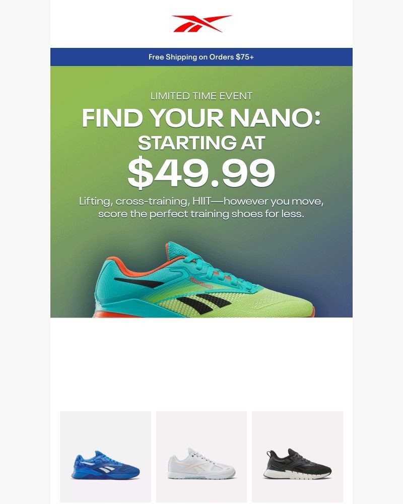 Screenshot of email sent to a Reebok Newsletter subscriber