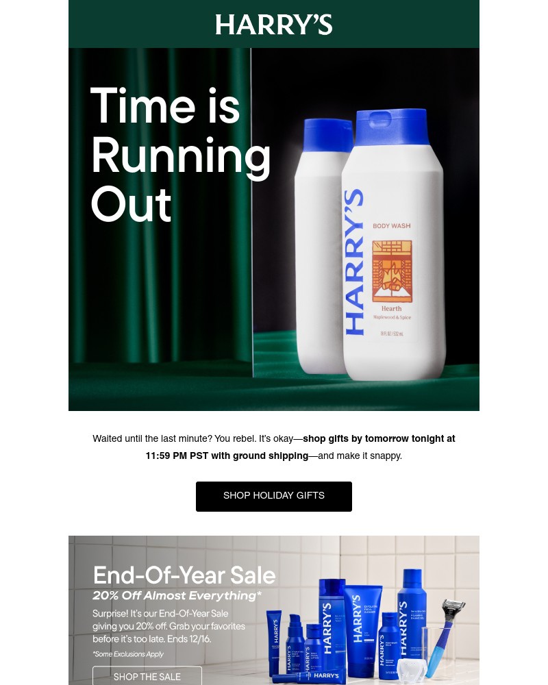 Screenshot of email sent to a Harry's Cart abandoner