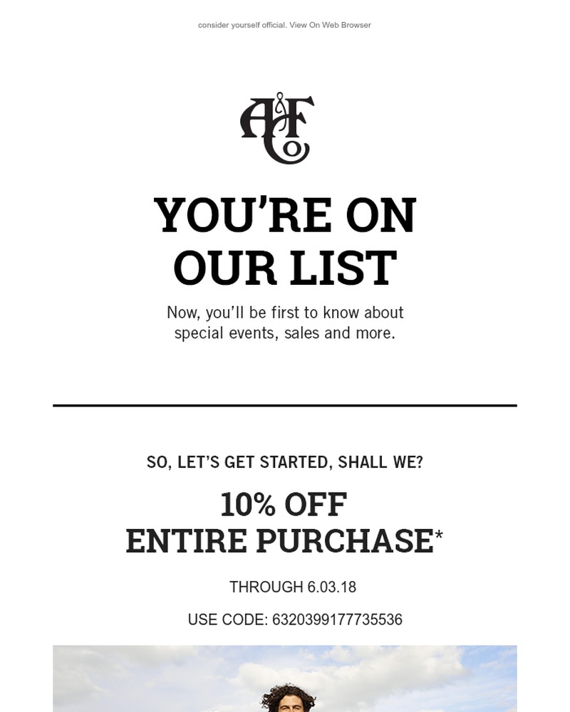 Screenshot of email sent to a Abercrombie Newsletter subscriber
