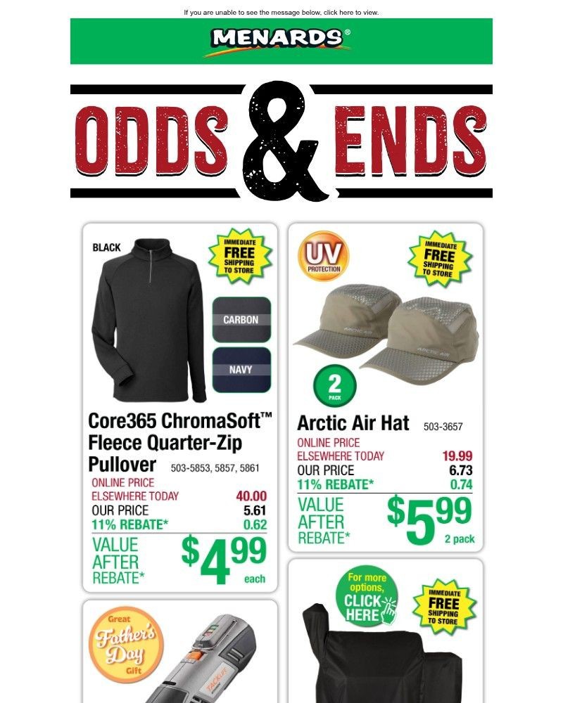 Screenshot of email sent to a Menards Newsletter subscriber
