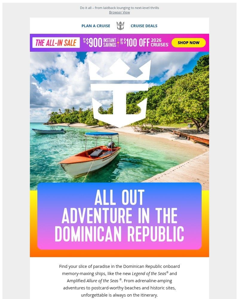 Screenshot of email sent to a Royal Caribbean Cruises Newsletter subscriber