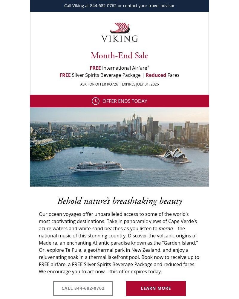 Screenshot of email sent to a Viking Cruises Newsletter subscriber