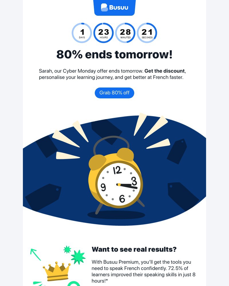 Screenshot of email sent to a Busuu Registered user