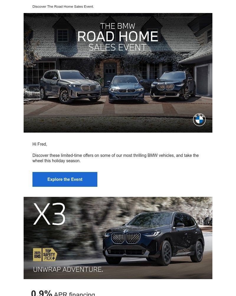 Screenshot of email sent to a BMW Newsletter subscriber