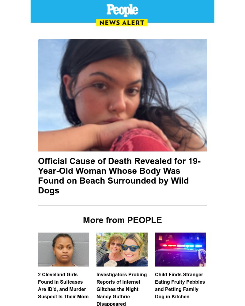 Screenshot of email sent to a People Newsletter subscriber