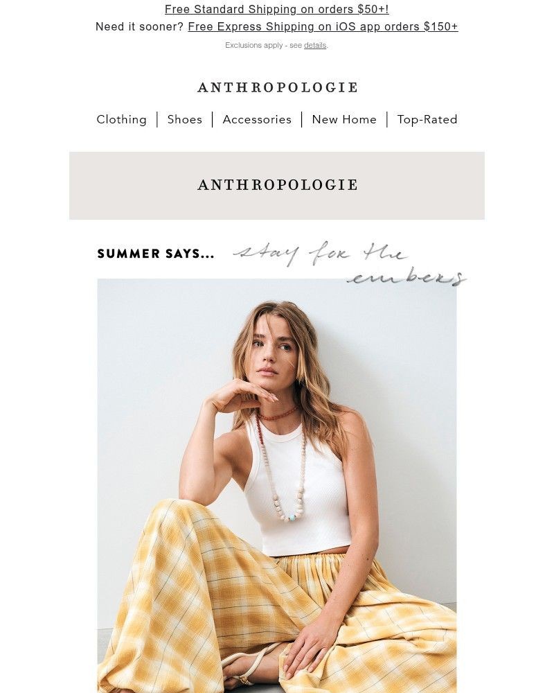 Screenshot of email sent to a Anthropologie Newsletter subscriber