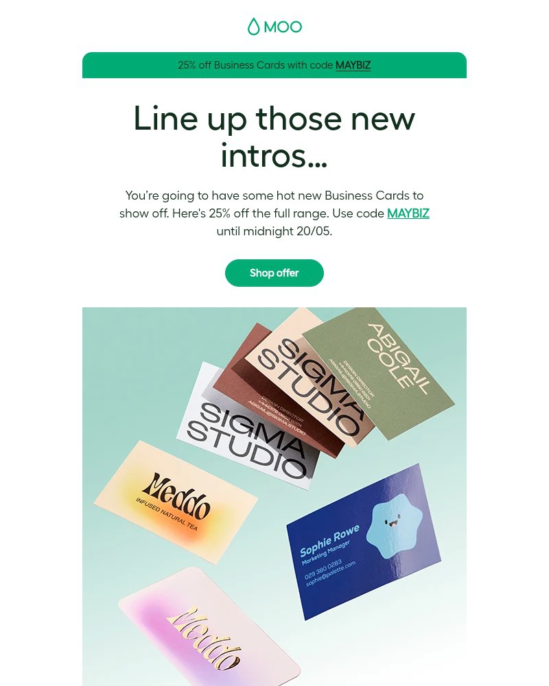 Screenshot of email sent to a Moo Newsletter subscriber