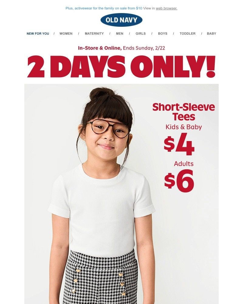 Screenshot of email sent to a Old Navy Newsletter subscriber