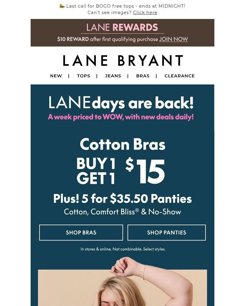 Screenshot of email sent to a Lane Bryant Newsletter subscriber