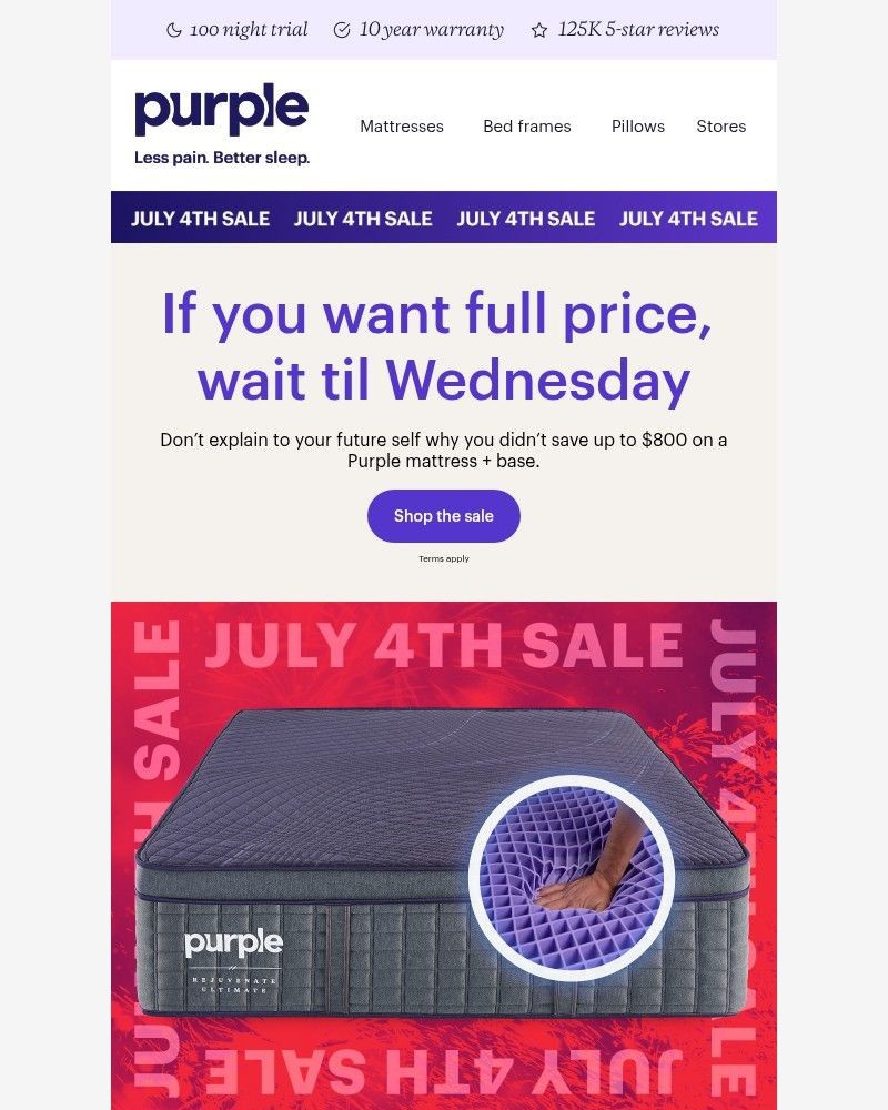 Screenshot of email sent to a Purple Cart abandoner