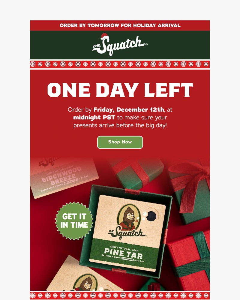 Screenshot of email sent to a Dr. Squatch Newsletter subscriber