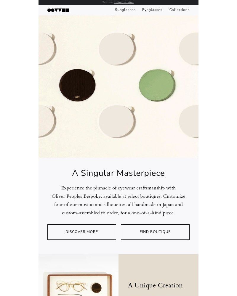 Screenshot of email sent to a Oliver Peoples Newsletter subscriber