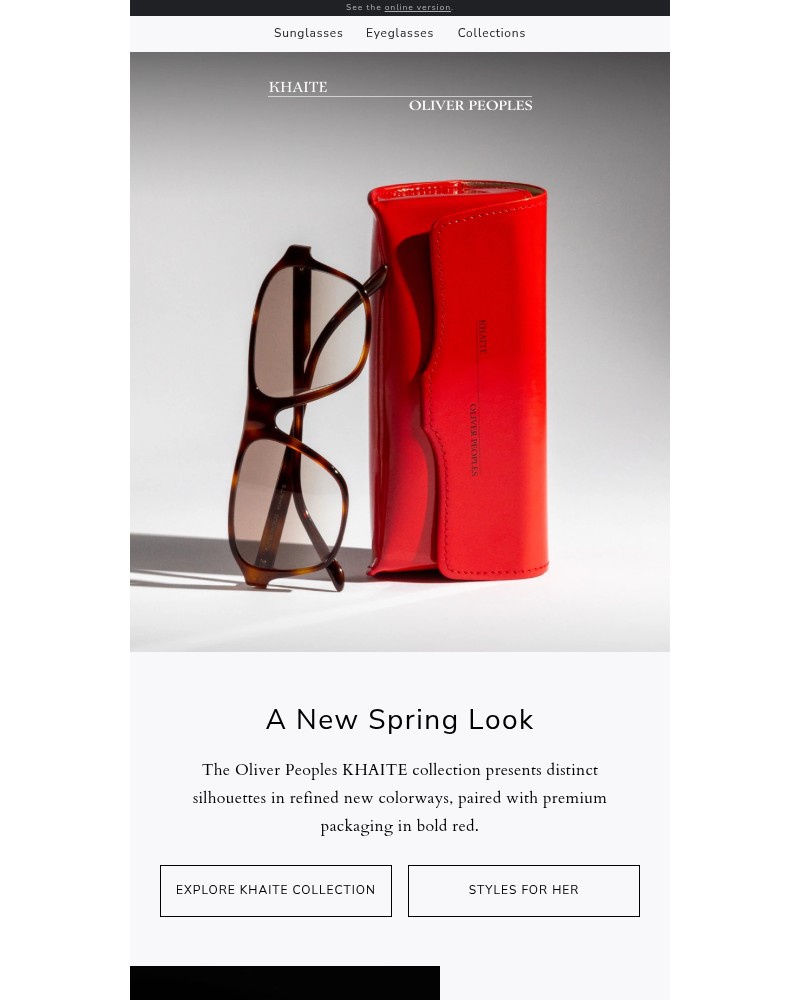 Screenshot of email sent to a Oliver Peoples Newsletter subscriber