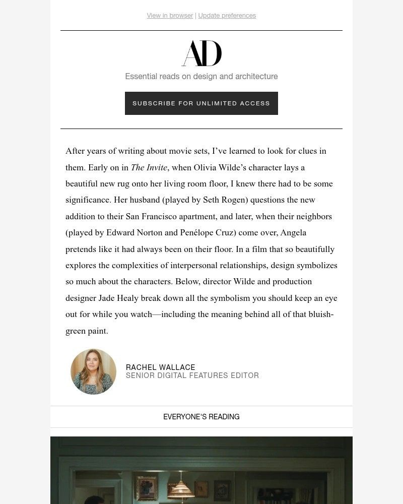 Screenshot of email sent to a Architectural Digest Newsletter subscriber