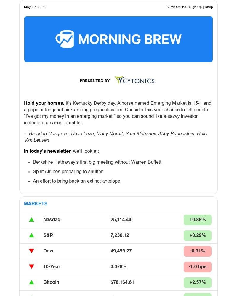 Screenshot of email sent to a Morning Brew Newsletter subscriber