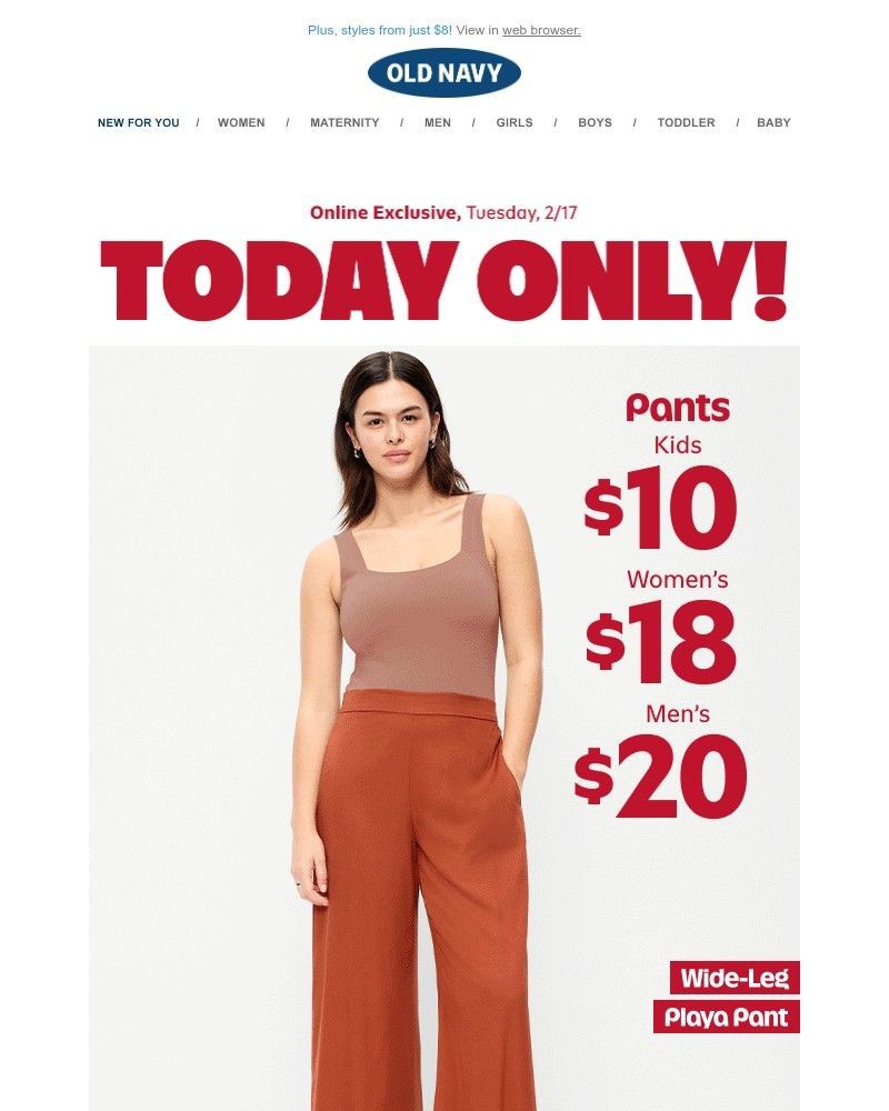 Screenshot of email sent to a Old Navy Newsletter subscriber